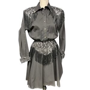 vintage 7/8 Lilia Smitty women's cowgirl rodeo western fringe black silver dress